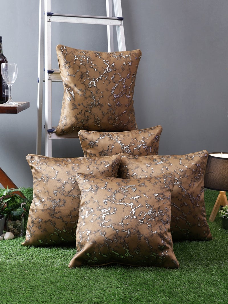 Brown Polyester Abstract Cushion Covers Set of 5